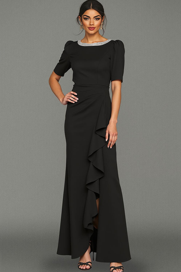 Sprankelende zwarte zeemeermin gegolfde lange formele jurk met split